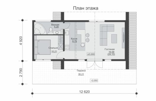 Одноэтажный дом с просторной гостиной и террасой